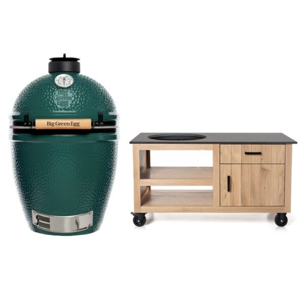 Big Green Egg Large + Fraaii Tafel Eikenhout Compact