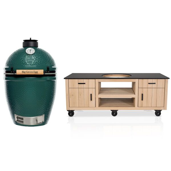 Big Green Egg Large + Fraaii Tafel Eikenhout Classic Long II