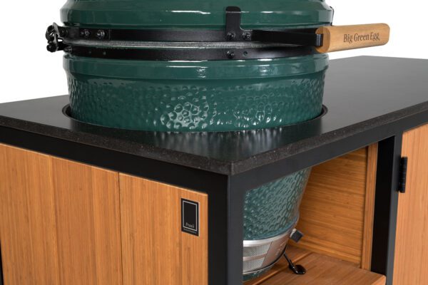 Big Green Egg Large + Fraaii Tafel Bamboo Teak Oil Inferno