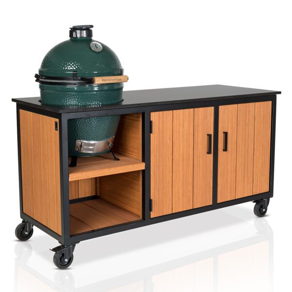 Big Green Egg Large + Fraaii Tafel Bamboo Teak Oil Inferno