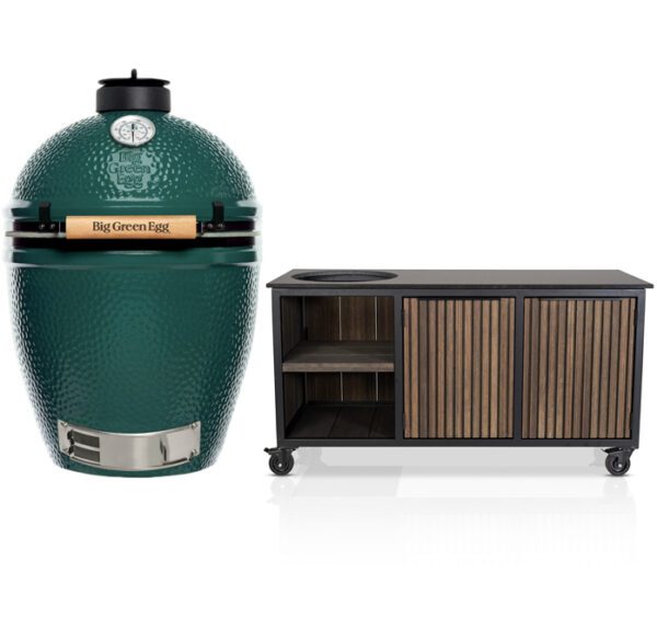 Big Green Egg Large + Fraaii Tafel Bamboo Graphite Rhombus Inferno